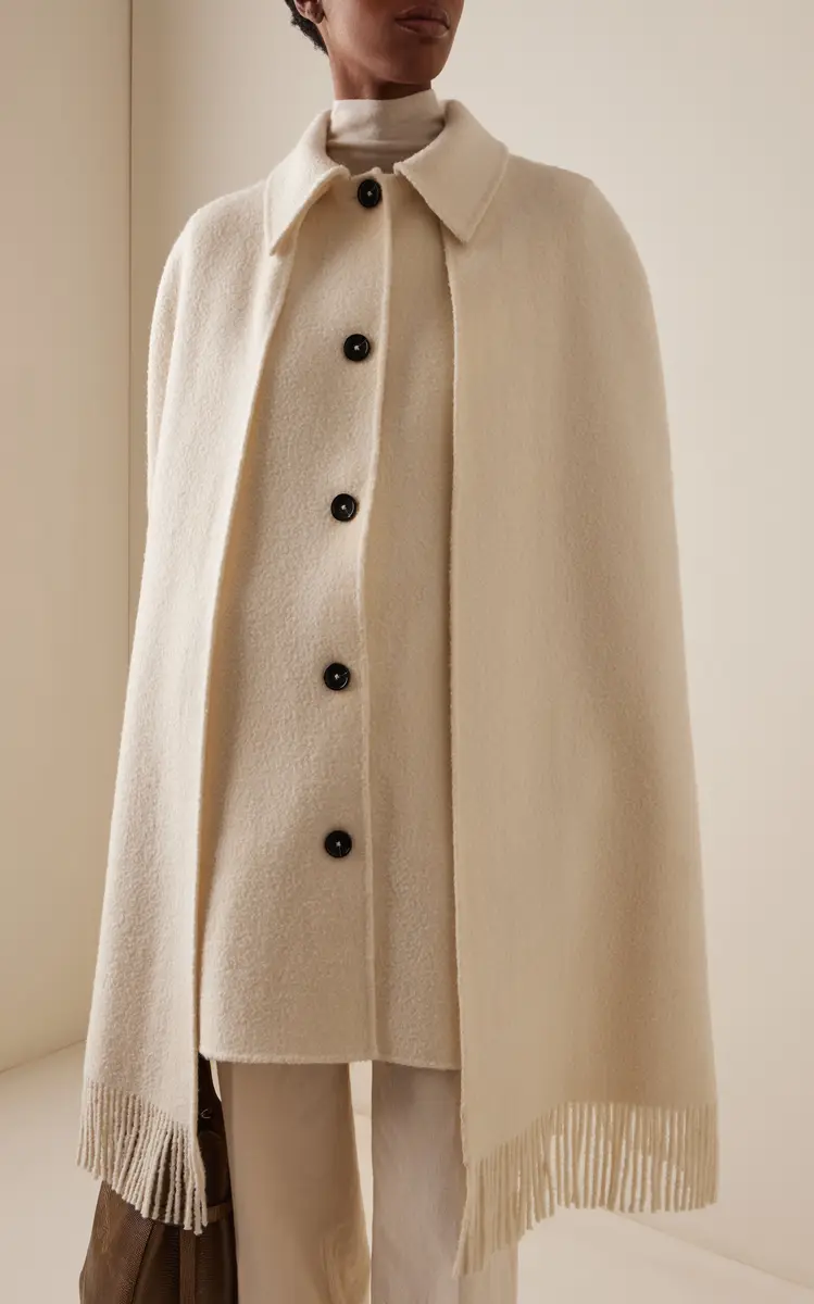 TOTEME Fringed Wool-Blend Cape Coat | Thumbnail 3 TOTEME Fringed Wool-Blend Cape Coat | Thumbnail 3
