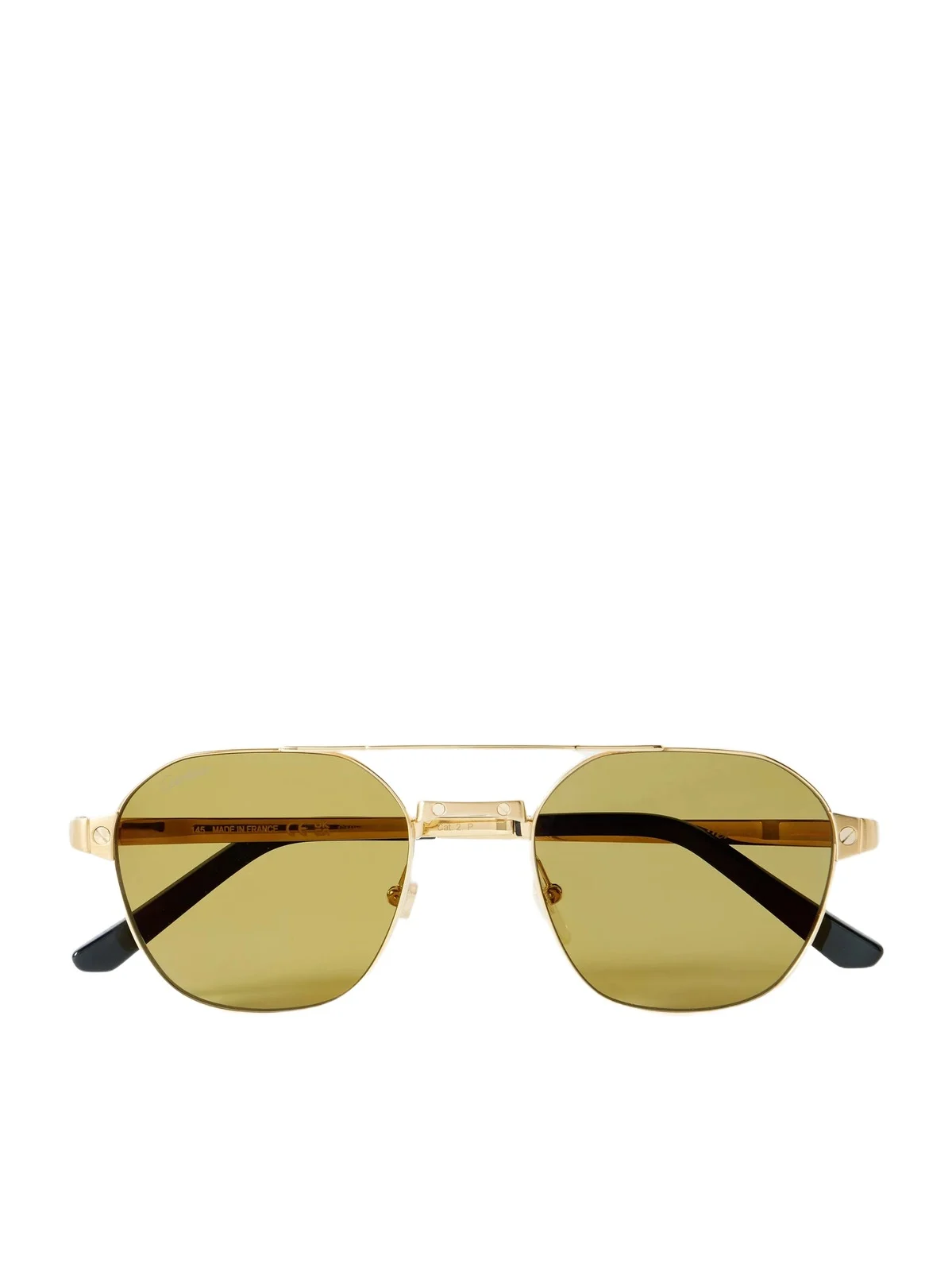 Santos de Cartier Double-Bridge Aviator-Style Gold-Tone Sunglasses - Men Santos de Cartier Double-Bridge Aviator-Style Gold-Tone Sunglasses - Men