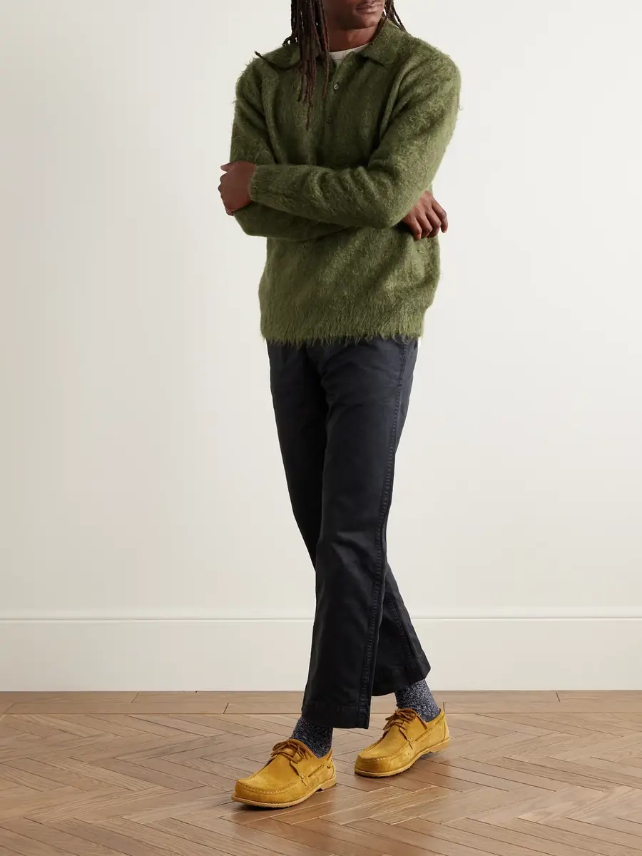 Auralee Brushed Mohair and Wool-Blend Polo Sweater - Men | Thumbnail 2 Auralee Brushed Mohair and Wool-Blend Polo Sweater - Men | Thumbnail 2