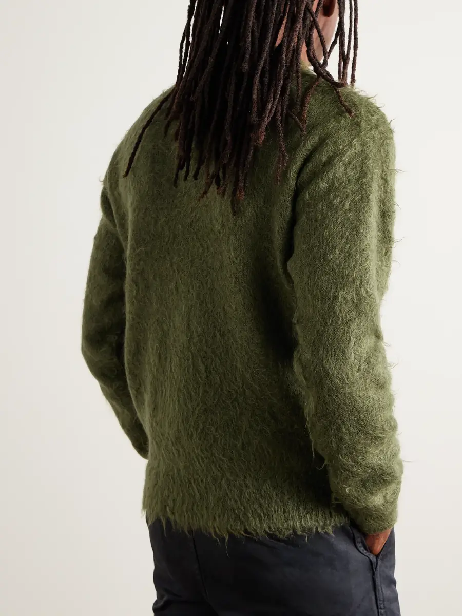 Auralee Brushed Mohair and Wool-Blend Polo Sweater - Men | Thumbnail 3 Auralee Brushed Mohair and Wool-Blend Polo Sweater - Men | Thumbnail 3