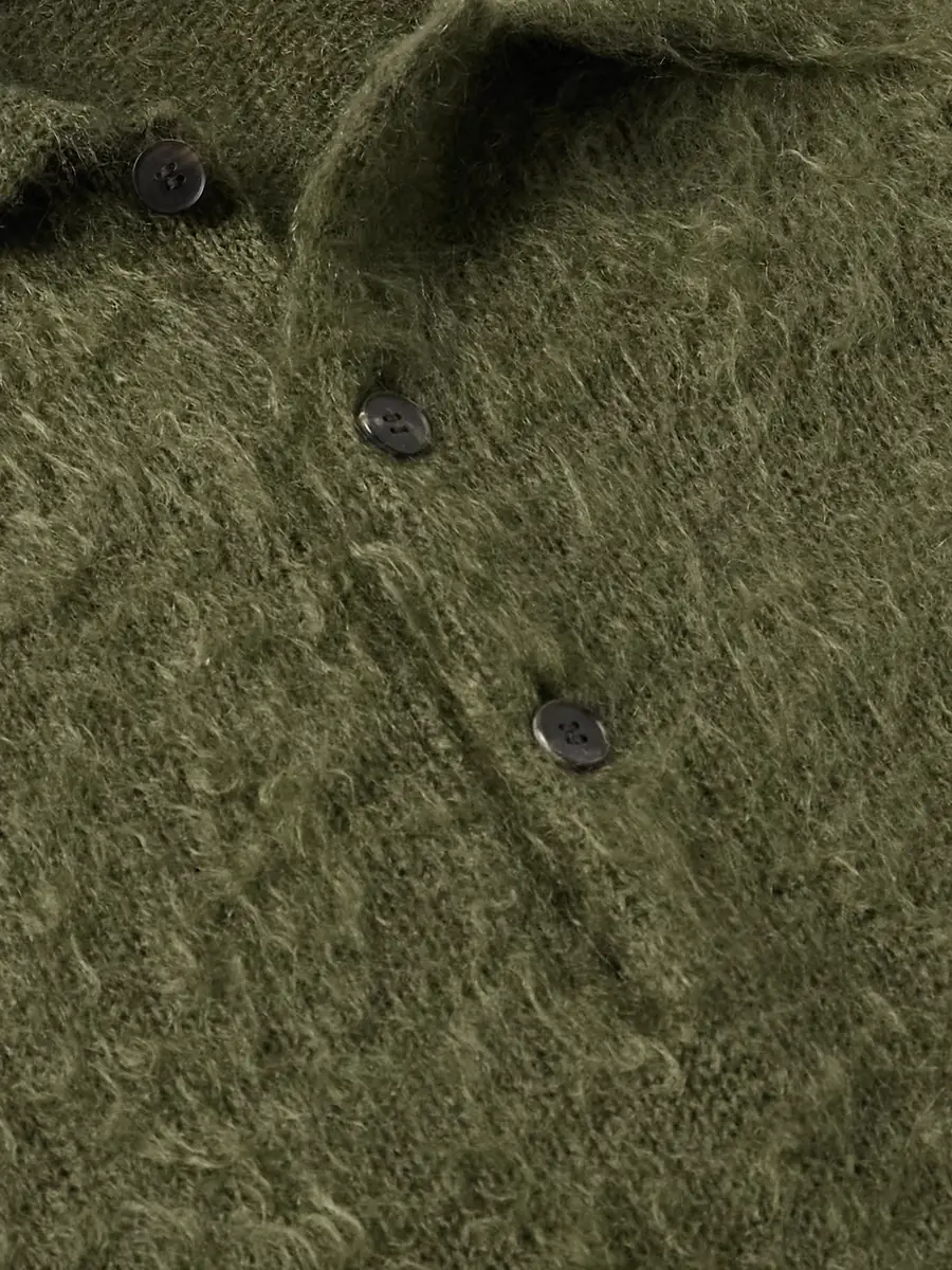 Auralee Brushed Mohair and Wool-Blend Polo Sweater - Men | Thumbnail 4 Auralee Brushed Mohair and Wool-Blend Polo Sweater - Men | Thumbnail 4