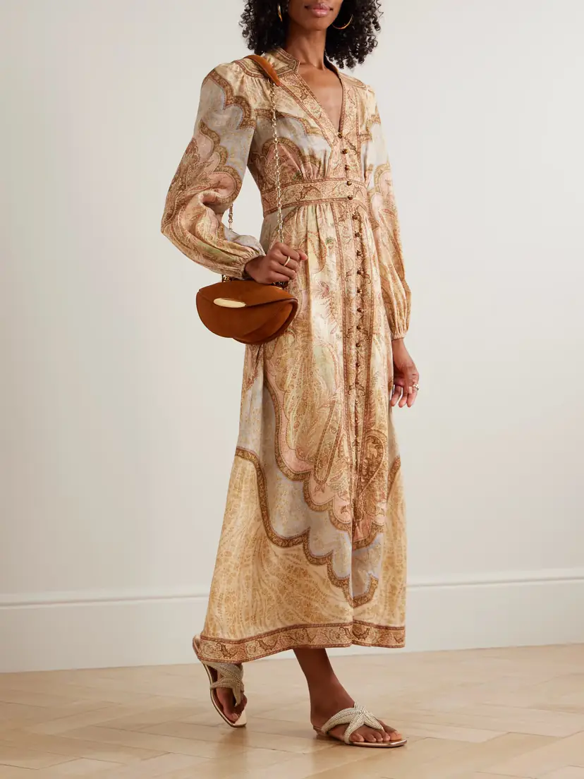 Zimmermann Wanderlust Gathered Printed Linen Midi Dress | Thumbnail 2 Zimmermann Wanderlust Gathered Printed Linen Midi Dress | Thumbnail 2