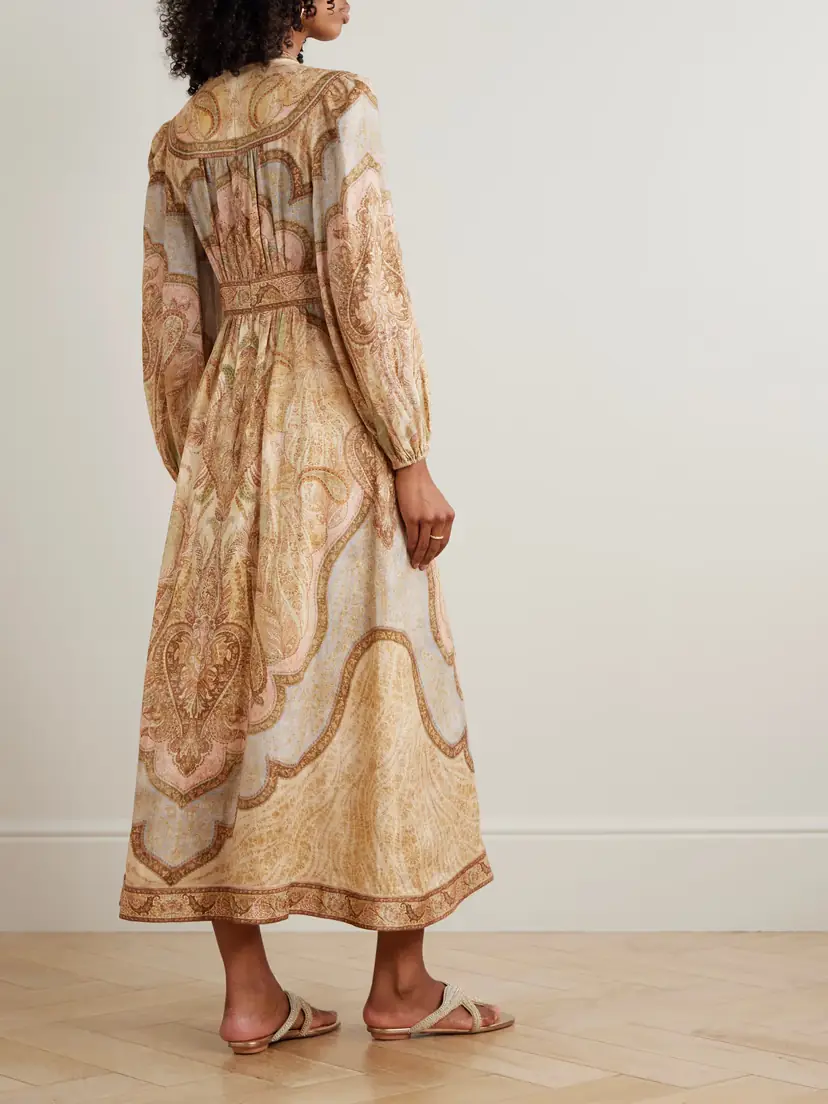 Zimmermann Wanderlust Gathered Printed Linen Midi Dress | Thumbnail 3 Zimmermann Wanderlust Gathered Printed Linen Midi Dress | Thumbnail 3
