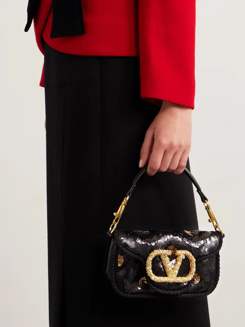 Valentino Garavani Locò Sequin-embellished Crepe Shoulder Bag | Thumbnail 2 Valentino Garavani Locò Sequin-embellished Crepe Shoulder Bag | Thumbnail 2