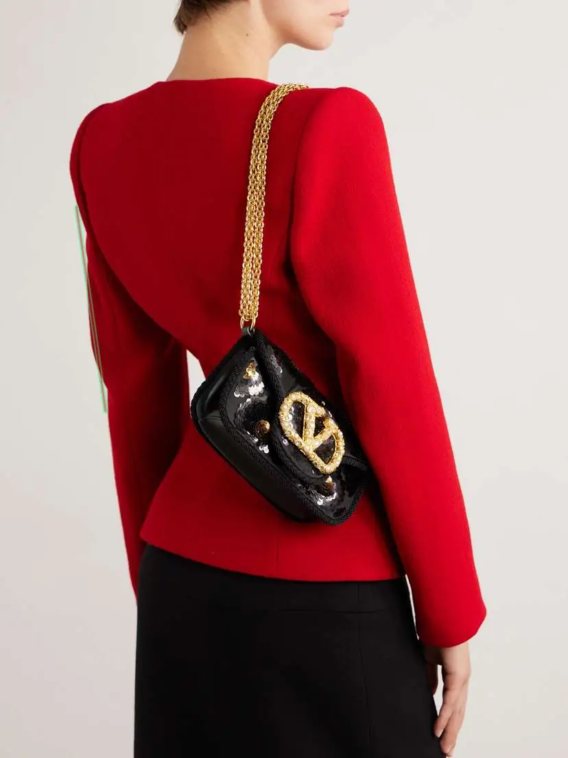 Valentino Garavani Locò Sequin-embellished Crepe Shoulder Bag | Thumbnail 6 Valentino Garavani Locò Sequin-embellished Crepe Shoulder Bag | Thumbnail 6