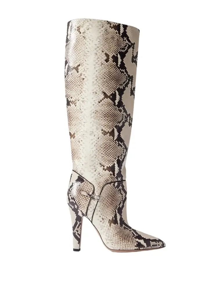 Elsa 100 Buckled Snake-effect Leather Knee Boots Elsa 100 Buckled Snake-effect Leather Knee Boots