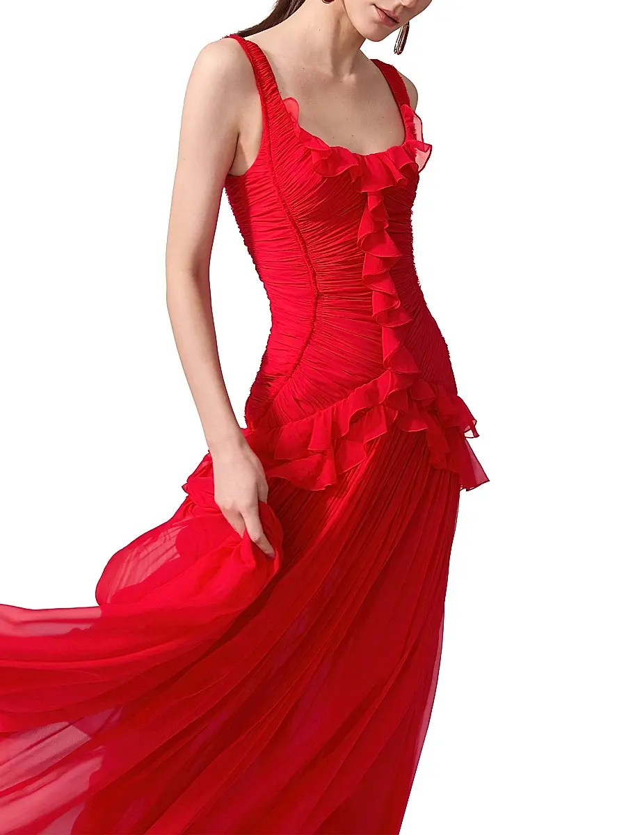 Carolina Herrera Women's Gathered Silk Ruffle Gown - Scarlet | Thumbnail 4 Carolina Herrera Women's Gathered Silk Ruffle Gown - Scarlet | Thumbnail 4
