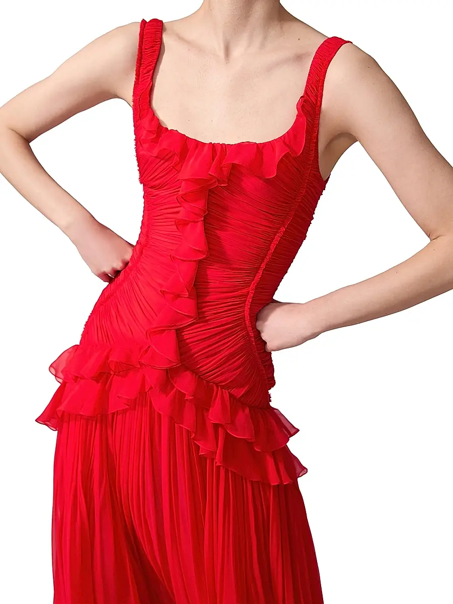 Carolina Herrera Women's Gathered Silk Ruffle Gown - Scarlet | Thumbnail 5 Carolina Herrera Women's Gathered Silk Ruffle Gown - Scarlet | Thumbnail 5