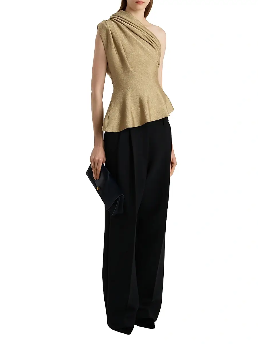 Khaite Women's Aimee Metallic One-Shoulder Peplum Top - Gold | Thumbnail 2