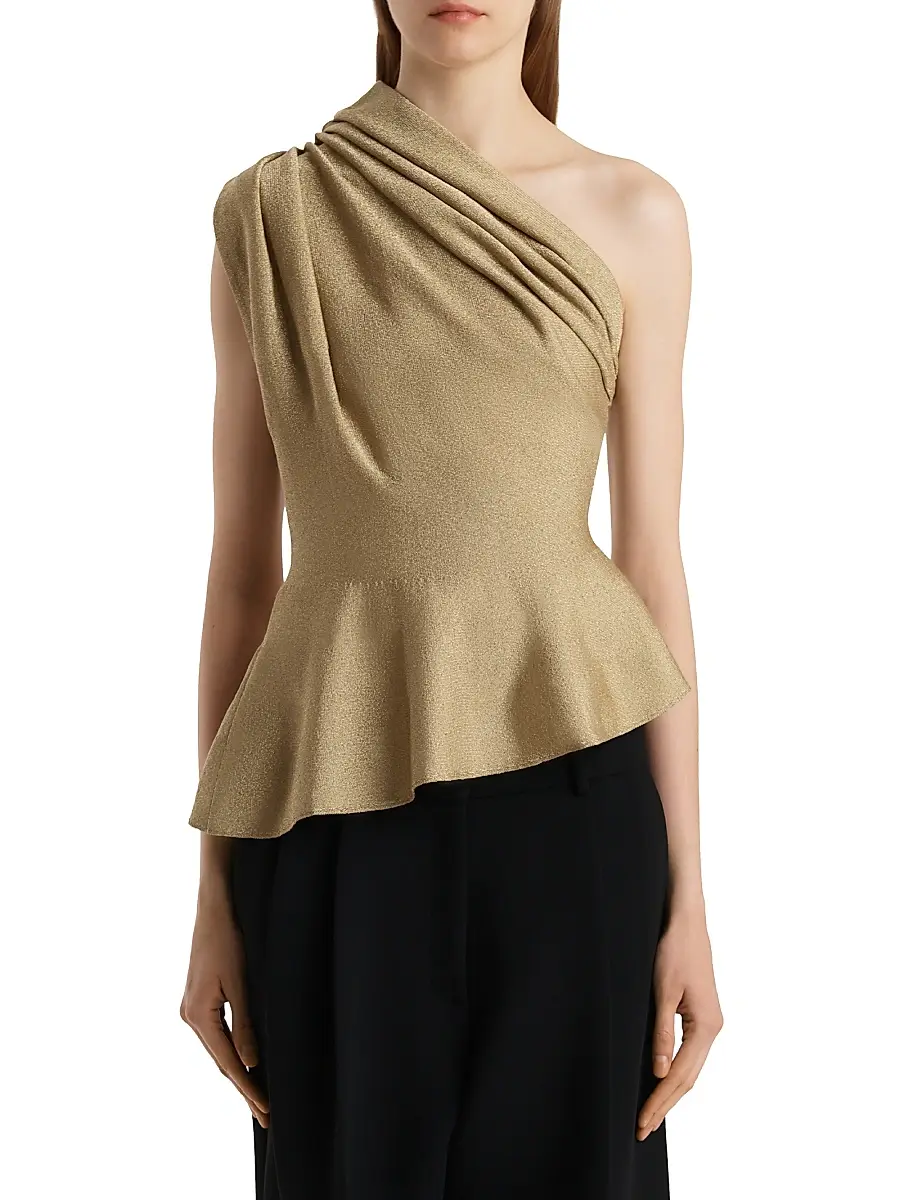 Khaite Women's Aimee Metallic One-Shoulder Peplum Top - Gold | Thumbnail 3