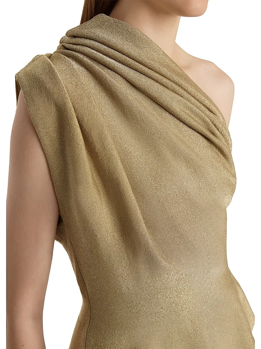 Khaite Women's Aimee Metallic One-Shoulder Peplum Top - Gold | Thumbnail 4