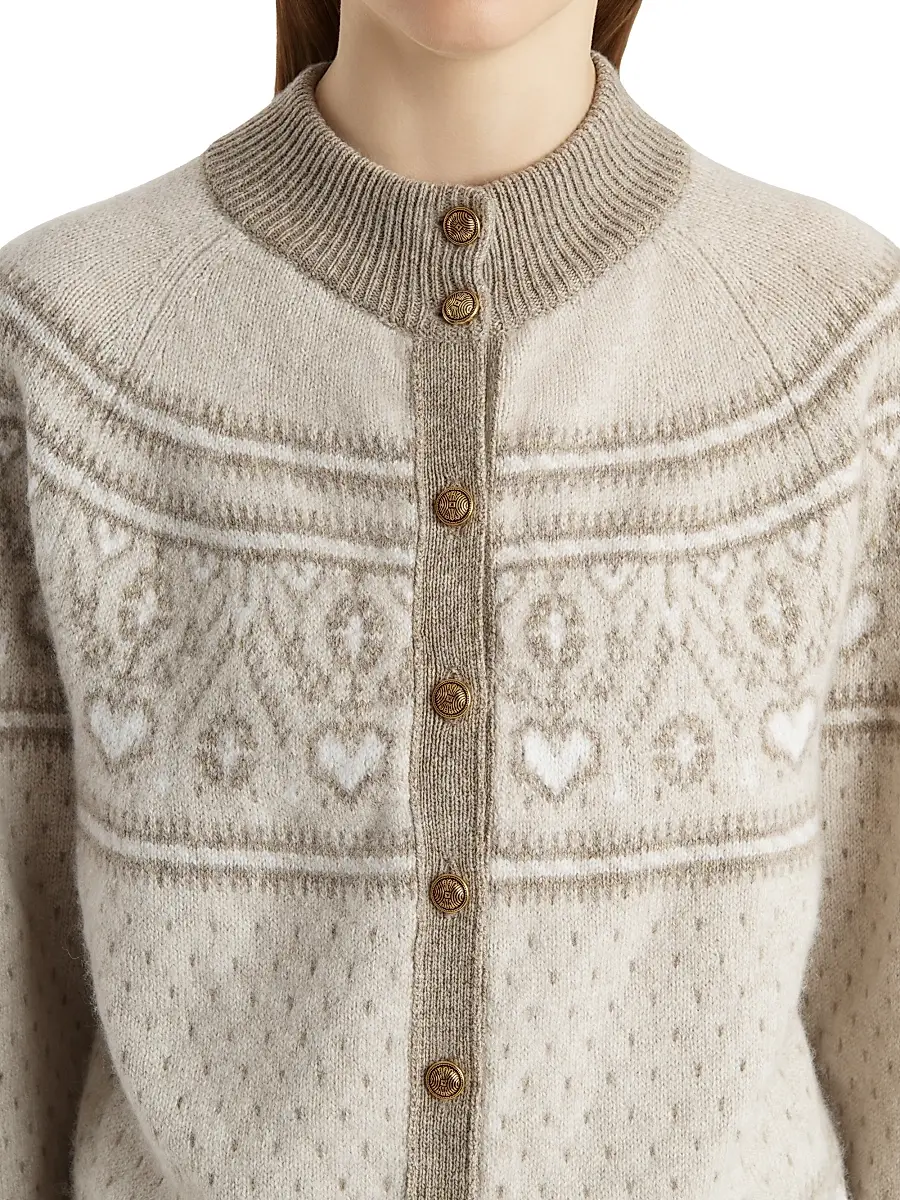 Khaite Women's Marc Cashmere Fair Isle-Style Cardigan - Ecru Multi | Thumbnail 5 Khaite Women's Marc Cashmere Fair Isle-Style Cardigan - Ecru Multi | Thumbnail 5