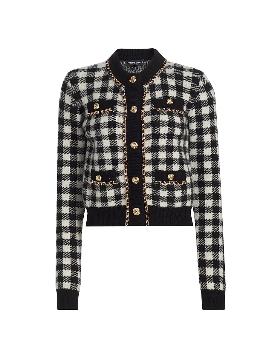 Generation Love Women's Selma Checked Jacquard Cardigan - Black | Image 1 Generation Love Women's Selma Checked Jacquard Cardigan - Black | Image 1