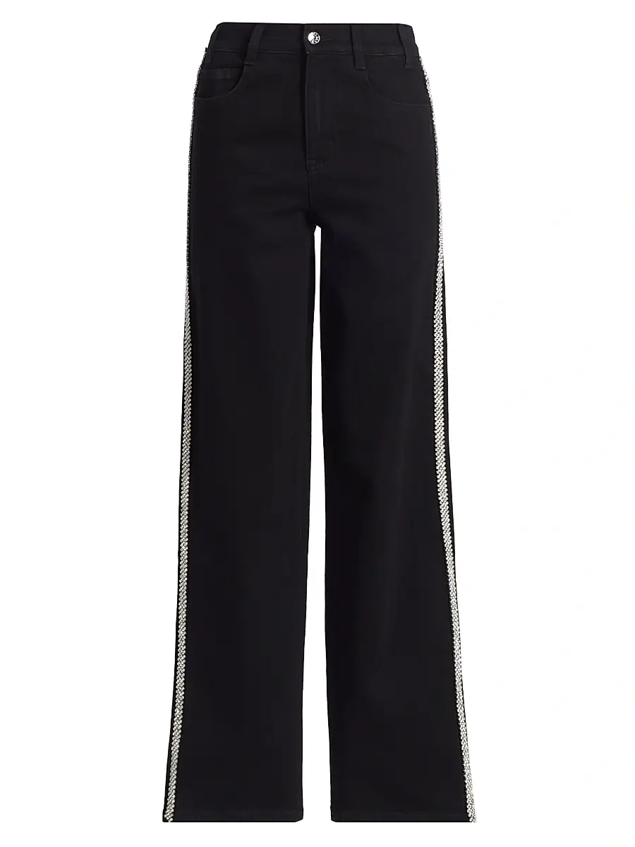 Generation Love Women's Erika Crystal-Embellished High-Rise Wide Leg Jeans - Black | Image 1 Generation Love Women's Erika Crystal-Embellished High-Rise Wide Leg Jeans - Black | Image 1