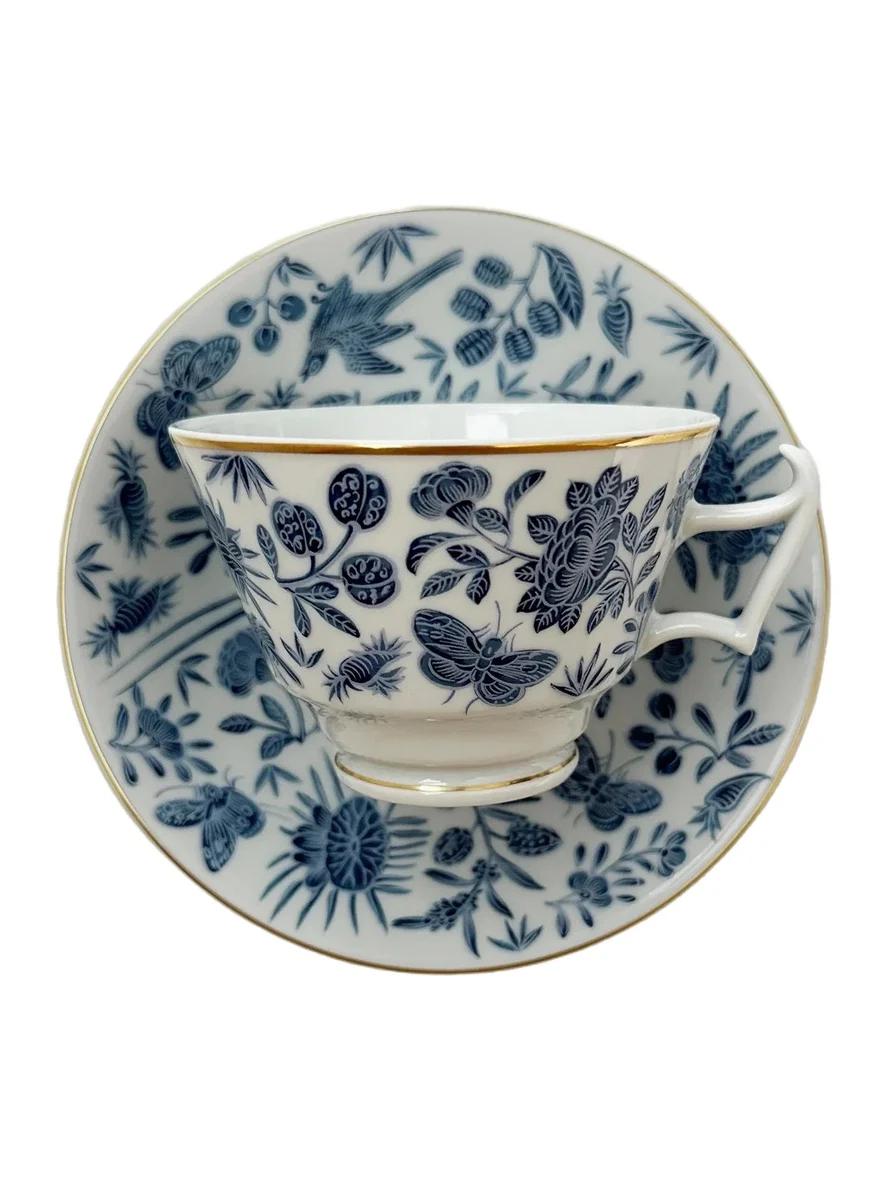 Mottahedeh Sacred Bird & Butterfly Porcelain Cup & Saucer Set