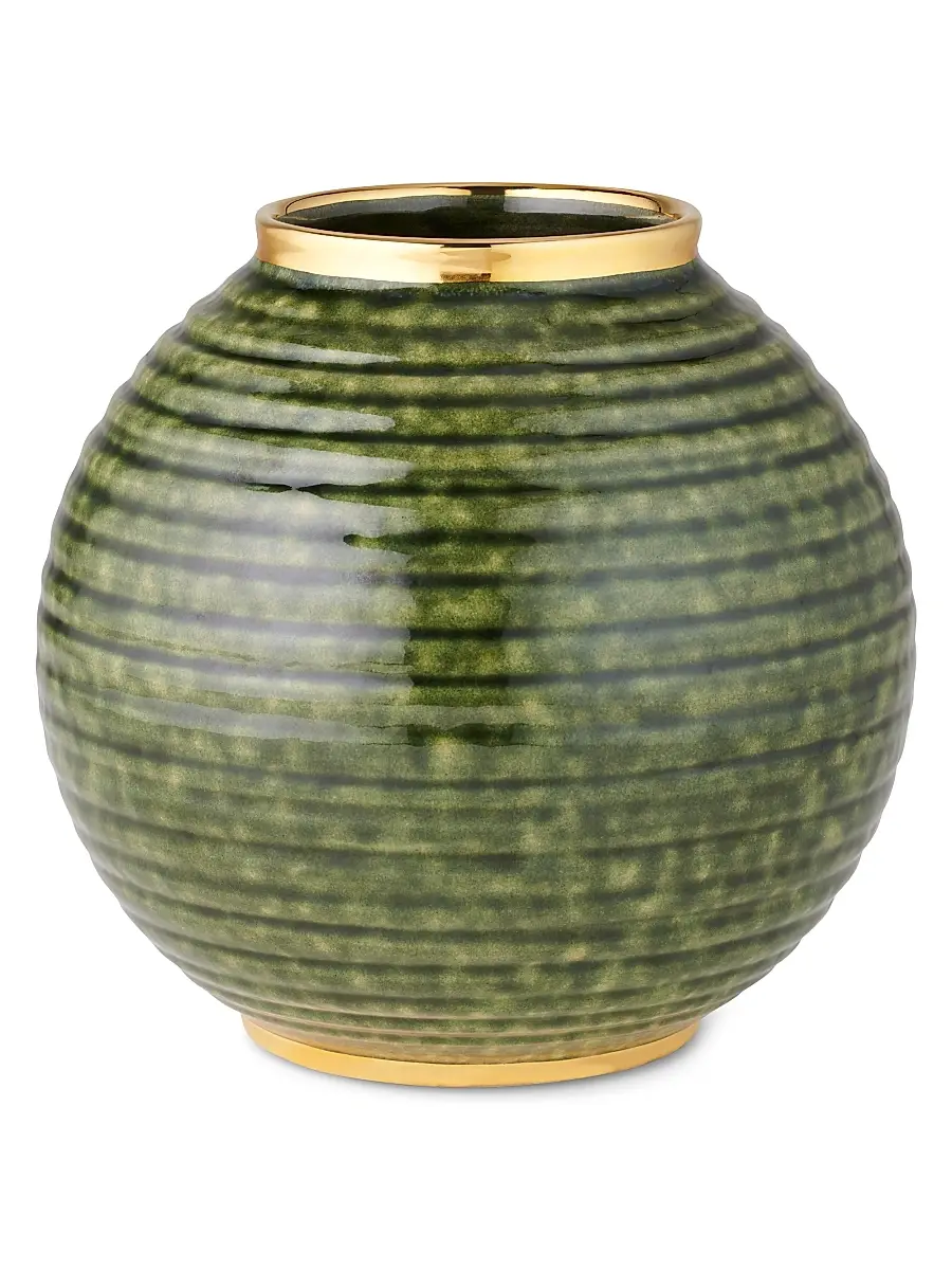 AERIN Calinda Round 10K Gold & Ceramic Vase