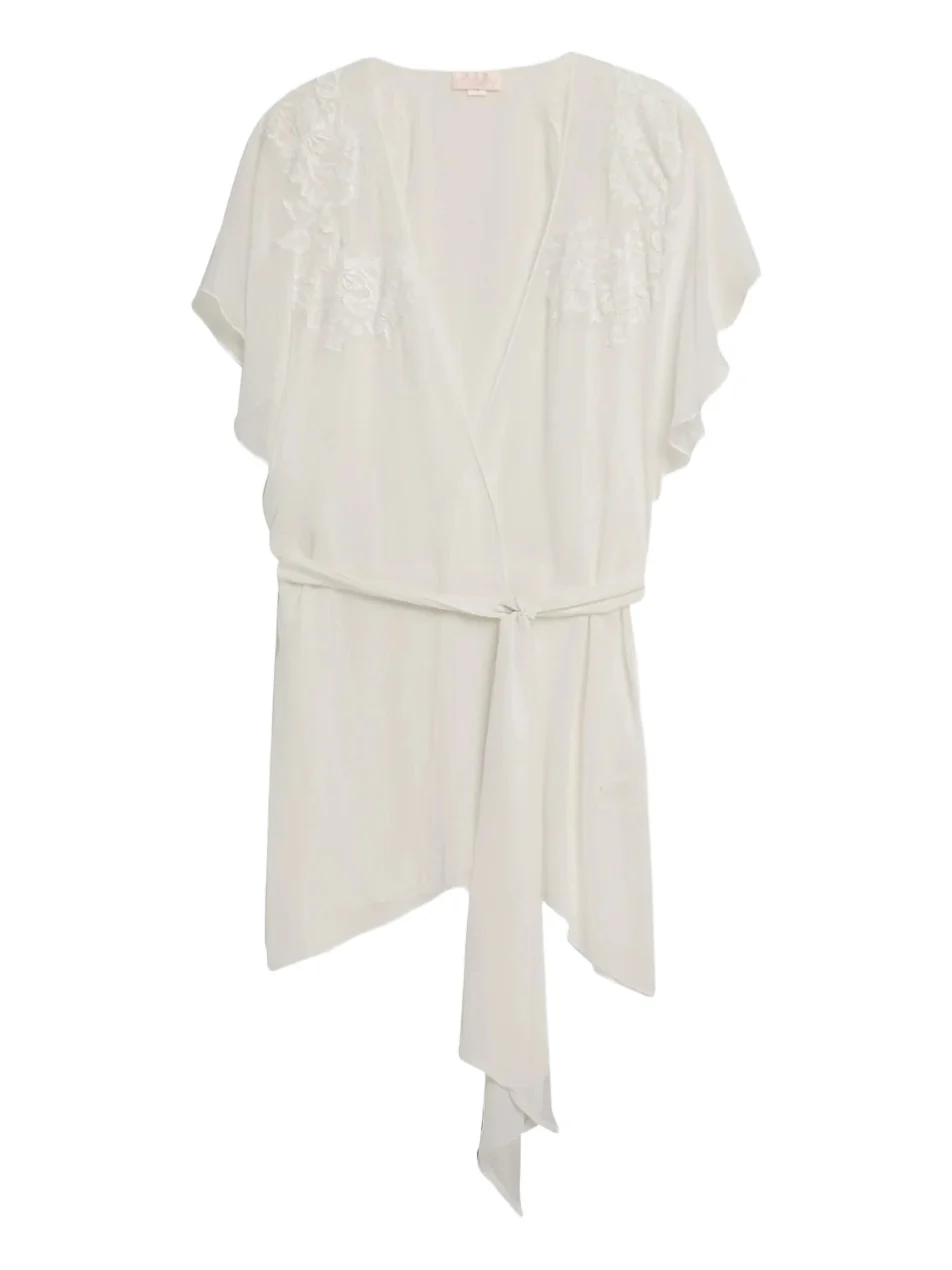 Christine Lingerie Women's Floral Appliqué Silk Chiffon Robe
