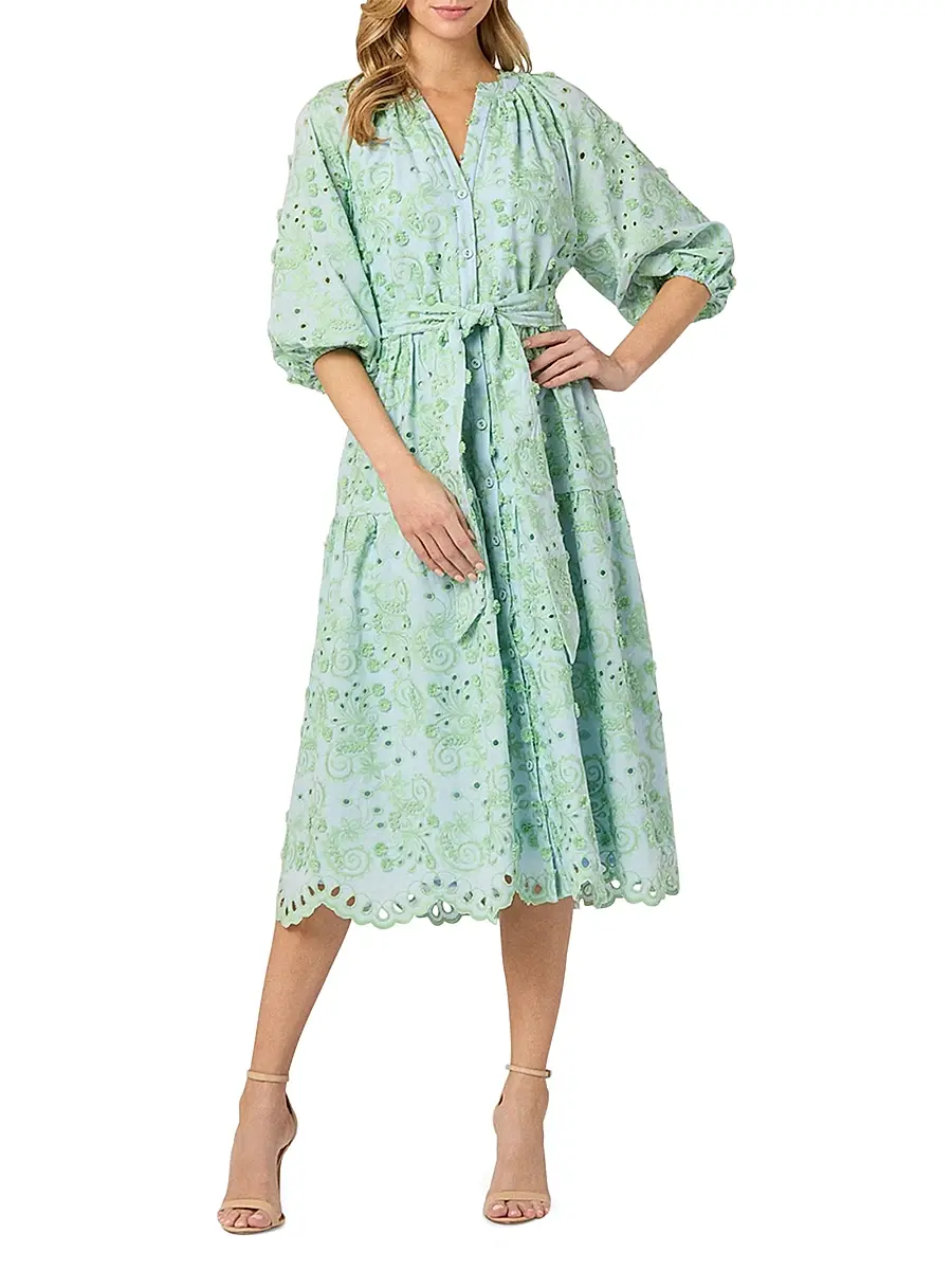 Shoshanna Women's Denver Tiered Eyelet-Embroidered Midi-Dress | Thumbnail 2 Shoshanna Women's Denver Tiered Eyelet-Embroidered Midi-Dress | Thumbnail 2