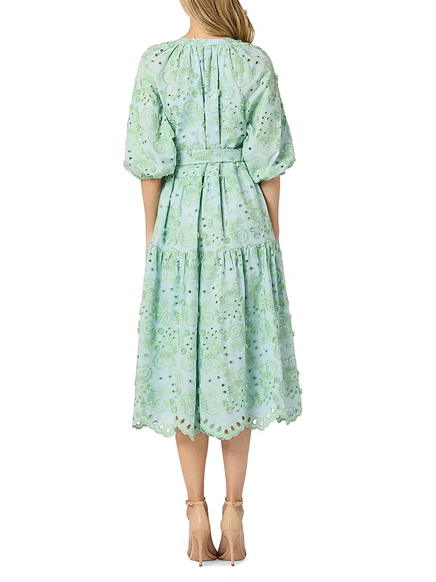 Shoshanna Women's Denver Tiered Eyelet-Embroidered Midi-Dress | Thumbnail 3 Shoshanna Women's Denver Tiered Eyelet-Embroidered Midi-Dress | Thumbnail 3