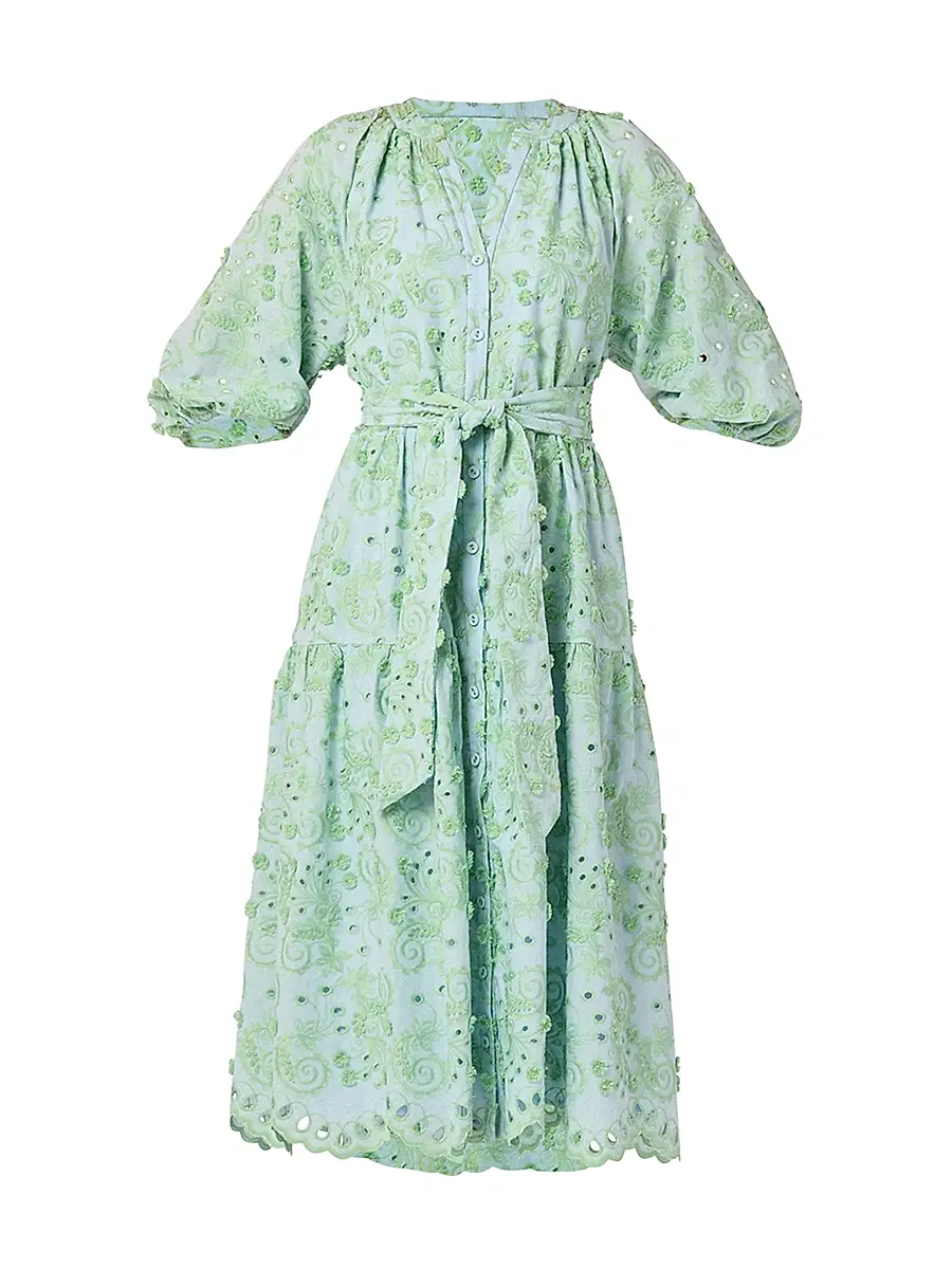 Shoshanna Women's Denver Tiered Eyelet-Embroidered Midi-Dress