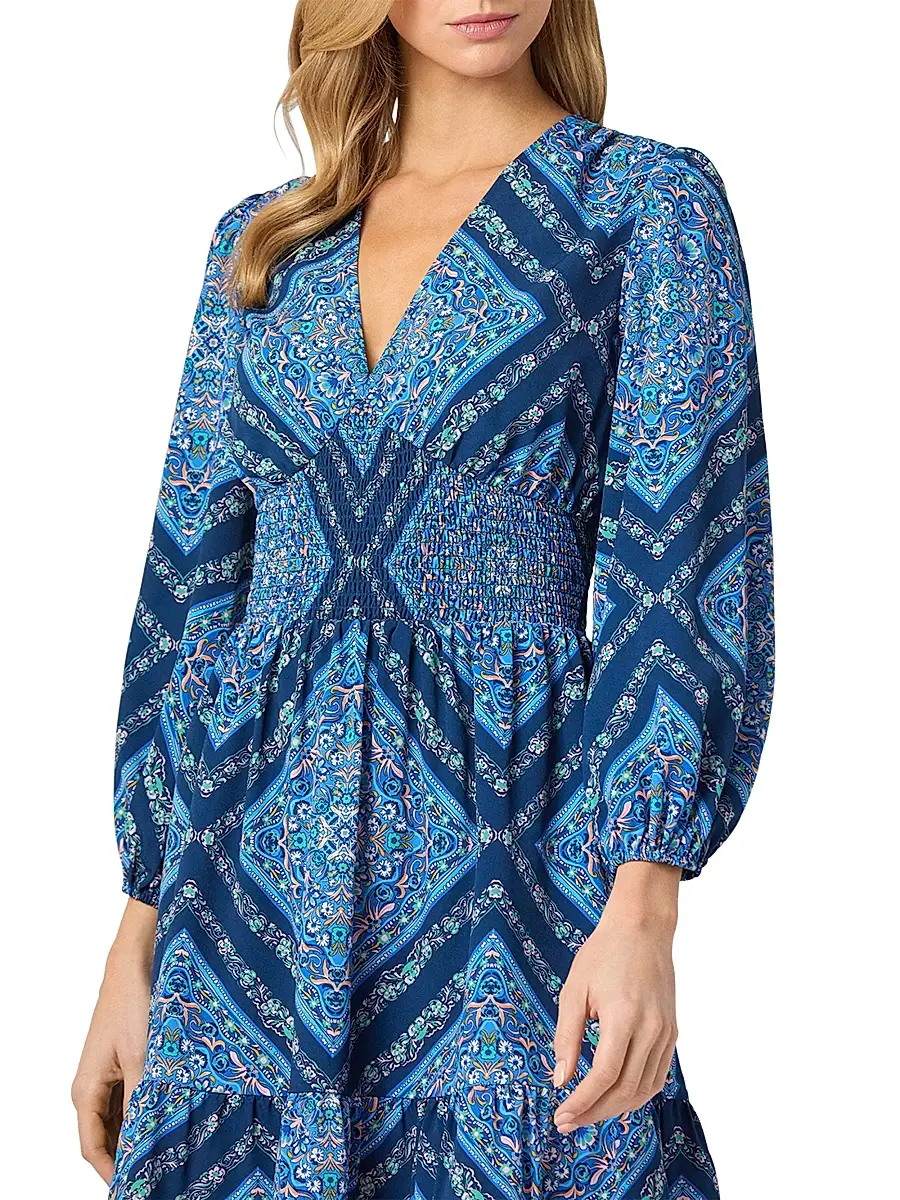 Shoshanna Women's Imogen Smocked Floral-Print Empire Minidress | Thumbnail 4 Shoshanna Women's Imogen Smocked Floral-Print Empire Minidress | Thumbnail 4