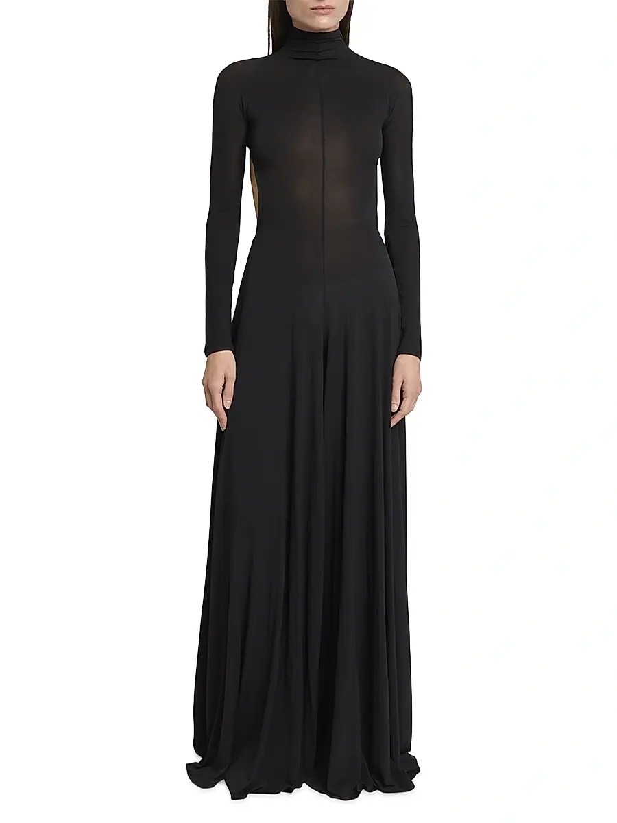 Alaïa Women's Sheer-Knit Wide-Leg Turtleneck Jumpsuit - Noir Alaia | Thumbnail 2 Alaïa Women's Sheer-Knit Wide-Leg Turtleneck Jumpsuit - Noir Alaia | Thumbnail 2