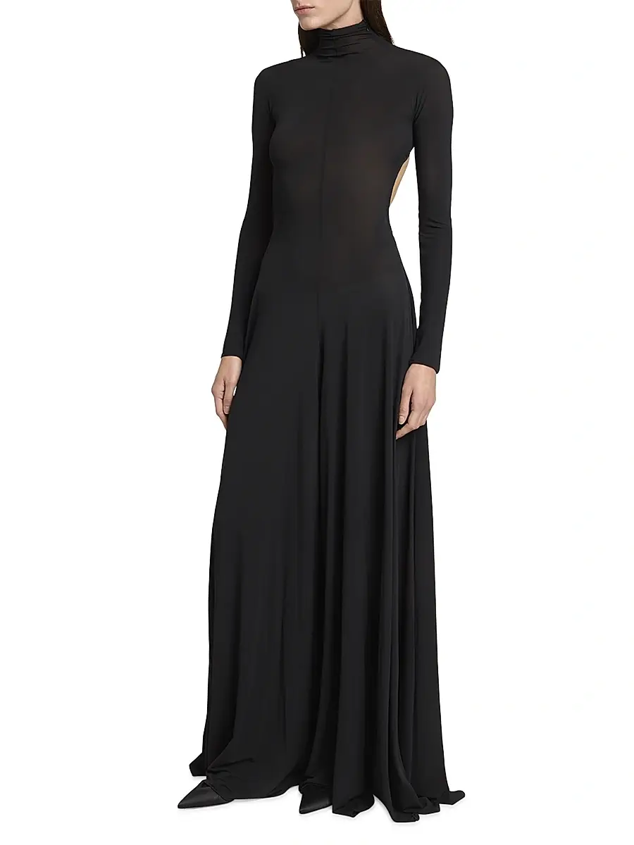 Alaïa Women's Sheer-Knit Wide-Leg Turtleneck Jumpsuit - Noir Alaia | Thumbnail 3 Alaïa Women's Sheer-Knit Wide-Leg Turtleneck Jumpsuit - Noir Alaia | Thumbnail 3