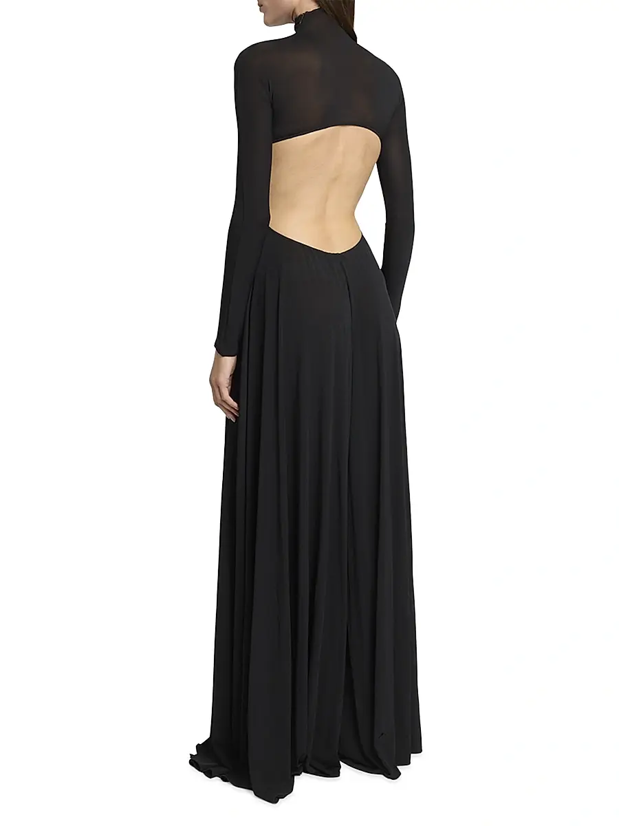 Alaïa Women's Sheer-Knit Wide-Leg Turtleneck Jumpsuit - Noir Alaia | Thumbnail 4 Alaïa Women's Sheer-Knit Wide-Leg Turtleneck Jumpsuit - Noir Alaia | Thumbnail 4