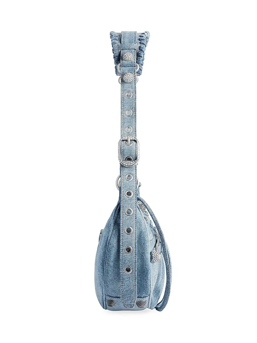 Balenciaga Women's Le Cagole Small Shoulder Bag In Denim With Rhinestones - Blue | Thumbnail 3 Balenciaga Women's Le Cagole Small Shoulder Bag In Denim With Rhinestones - Blue | Thumbnail 3