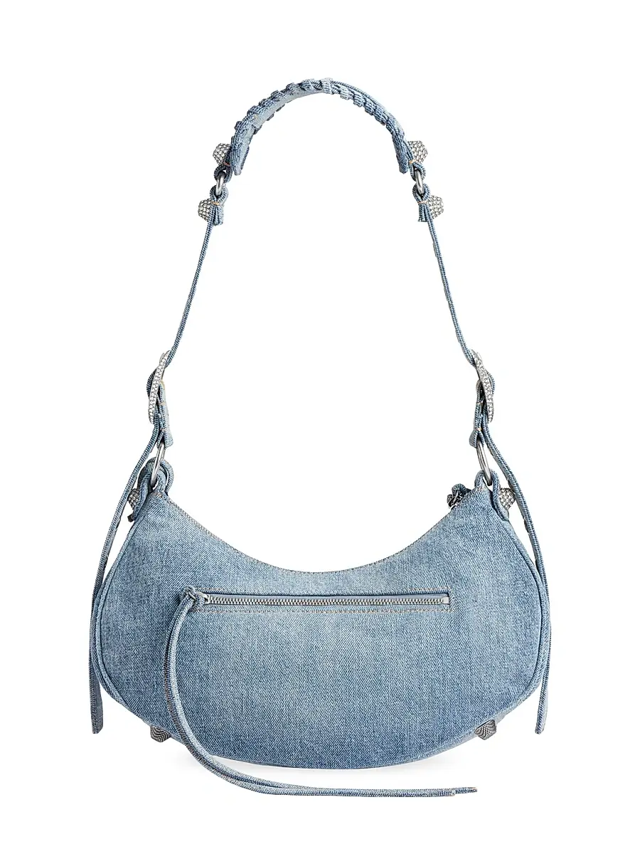 Balenciaga Women's Le Cagole Small Shoulder Bag In Denim With Rhinestones - Blue | Thumbnail 4 Balenciaga Women's Le Cagole Small Shoulder Bag In Denim With Rhinestones - Blue | Thumbnail 4