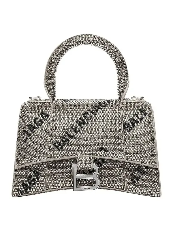Women's Hourglass XS Handbag With Chain And Allover Logo Rhinestones