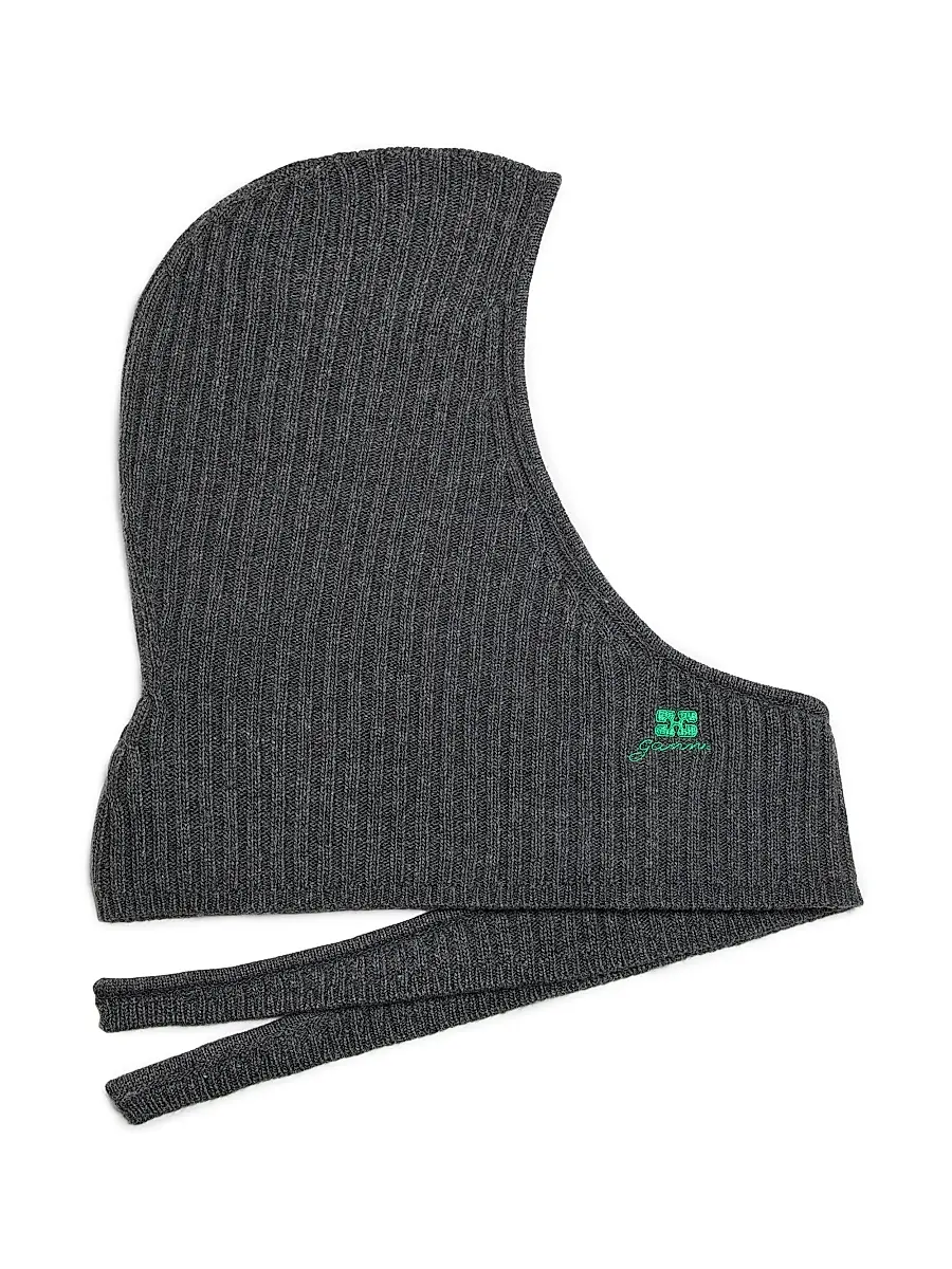 Ganni Women's Core Rib-Knit Wool-Blend Balaclava | Thumbnail 2