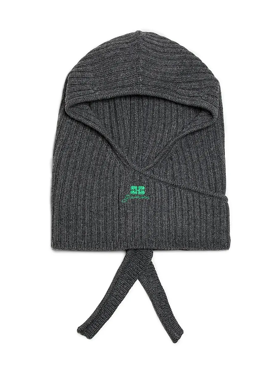 Ganni Women's Core Rib-Knit Wool-Blend Balaclava - Charcoal Grey | Image 1 Ganni Women's Core Rib-Knit Wool-Blend Balaclava - Charcoal Grey | Image 1