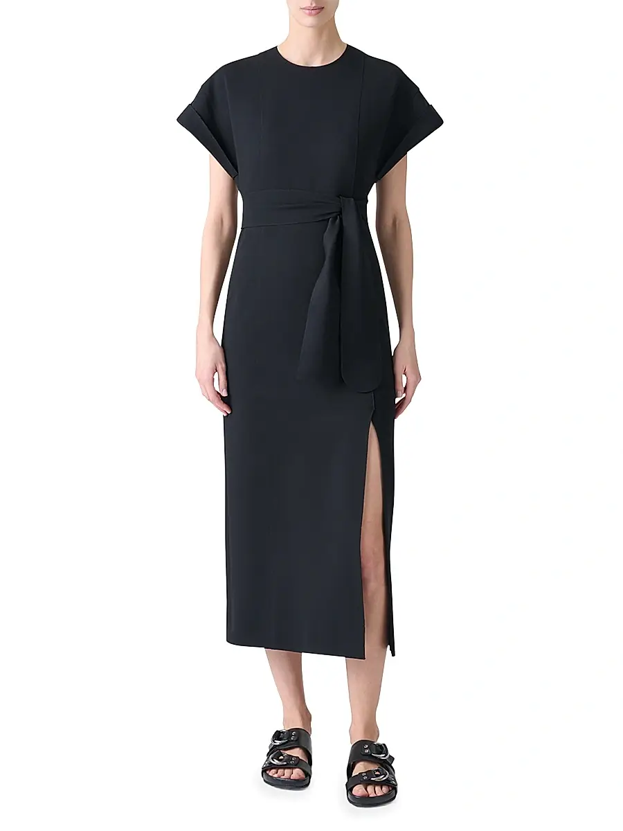 Akris punto Women's XL Dot Cutout Short-Sleeve Belted Midi-Dress | Thumbnail 2