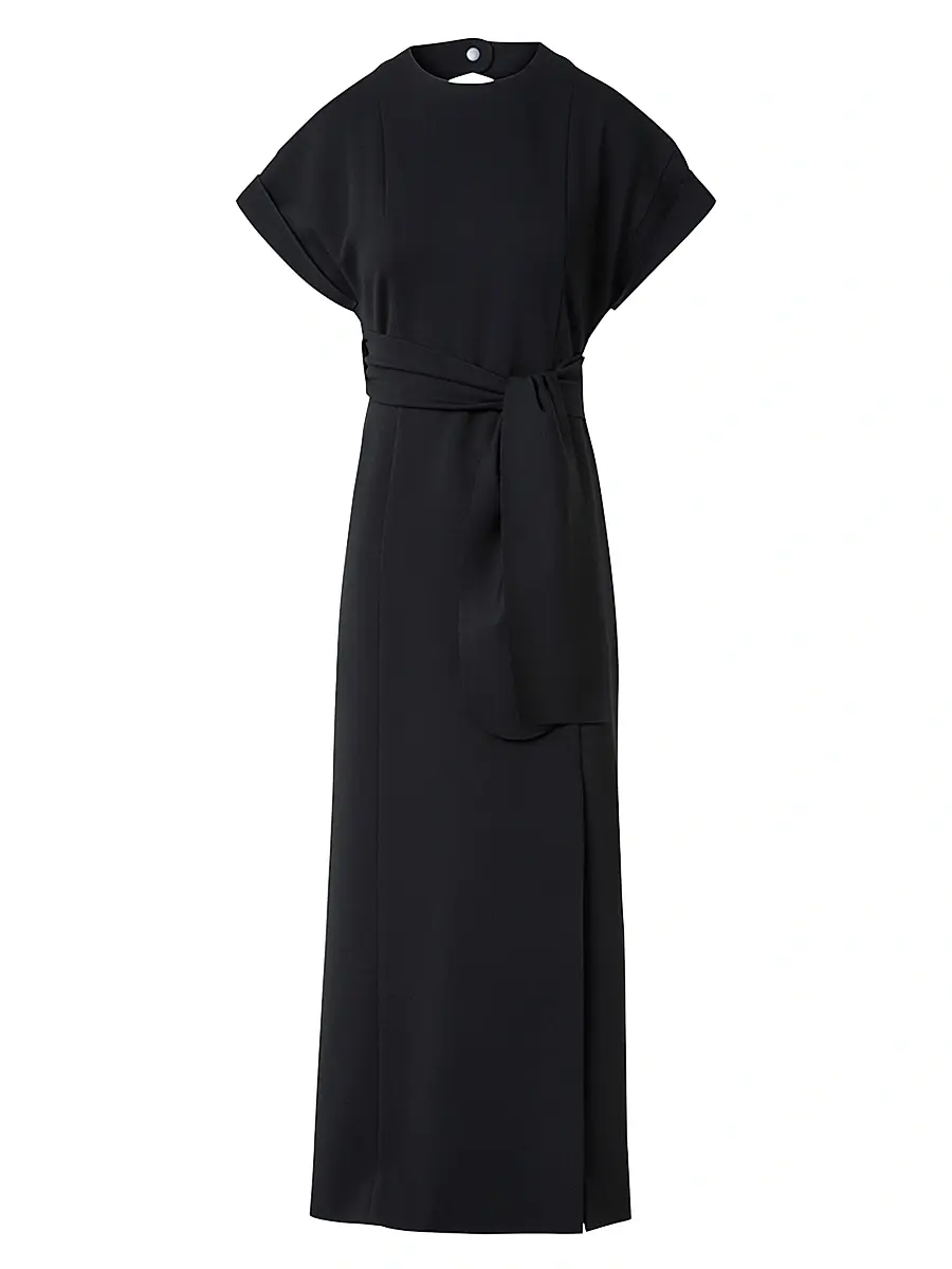 Akris punto Women's XL Dot Cutout Short-Sleeve Belted Midi-Dress