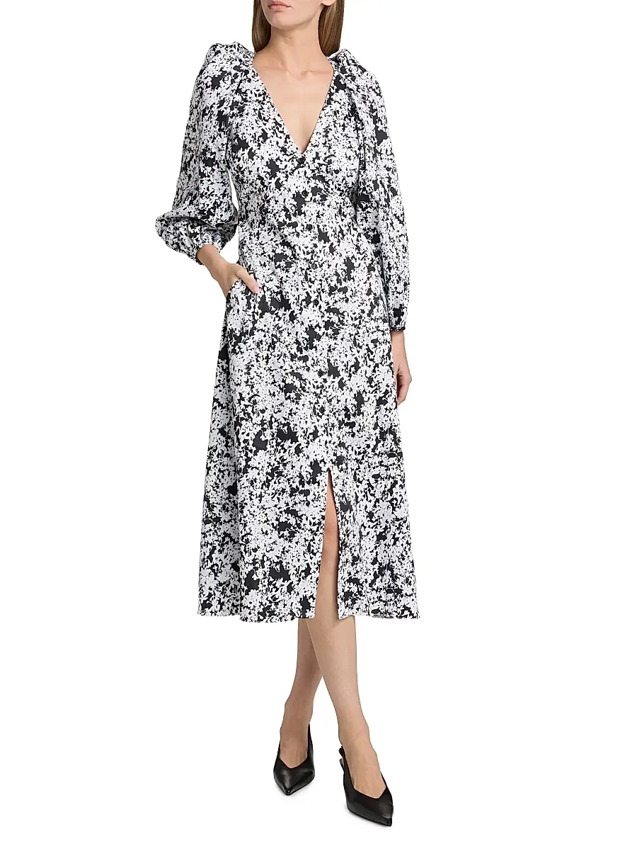 Kika Vargas Women's Calli Floral Stretch-Cotton V-Neck Midi-Dress | Thumbnail 3