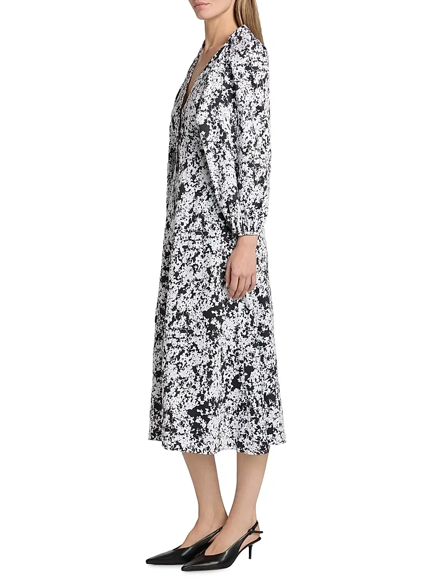 Kika Vargas Women's Calli Floral Stretch-Cotton V-Neck Midi-Dress | Thumbnail 4