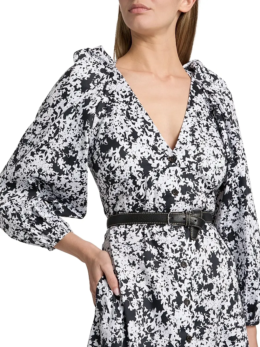 Kika Vargas Women's Calli Floral Stretch-Cotton V-Neck Midi-Dress | Thumbnail 6
