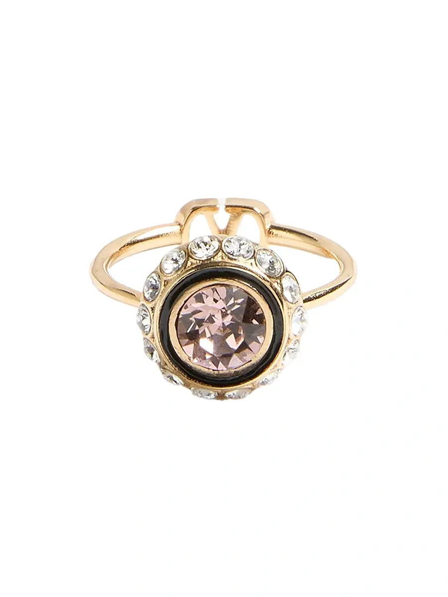 Valentino Garavani Women's VLogo Signature Ring in Metal, Enamel and Crystals - Gold Pink | Image 1 Valentino Garavani Women's VLogo Signature Ring in Metal, Enamel and Crystals - Gold Pink | Image 1
