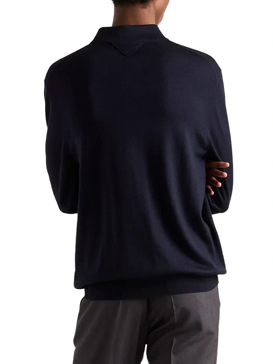 Prada Men's Cashmere and Silk Polo Shirt - Grey | Thumbnail 11 Prada Men's Cashmere and Silk Polo Shirt - Grey | Thumbnail 11