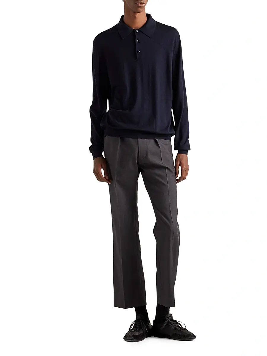 Prada Men's Cashmere and Silk Polo Shirt - Grey | Thumbnail 13 Prada Men's Cashmere and Silk Polo Shirt - Grey | Thumbnail 13