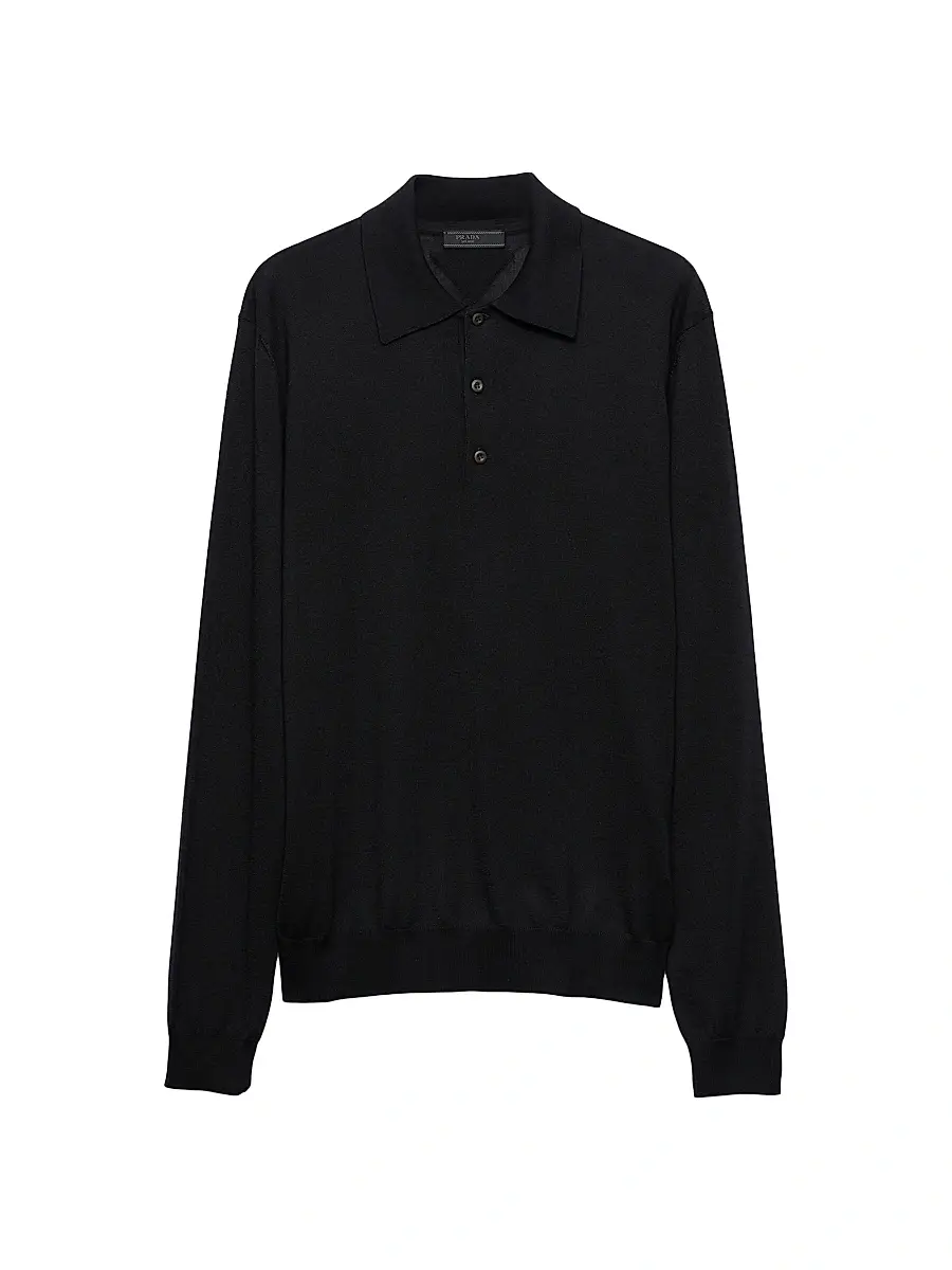 Prada Men's Cashmere and Silk Polo Shirt - Grey | Thumbnail 14 Prada Men's Cashmere and Silk Polo Shirt - Grey | Thumbnail 14