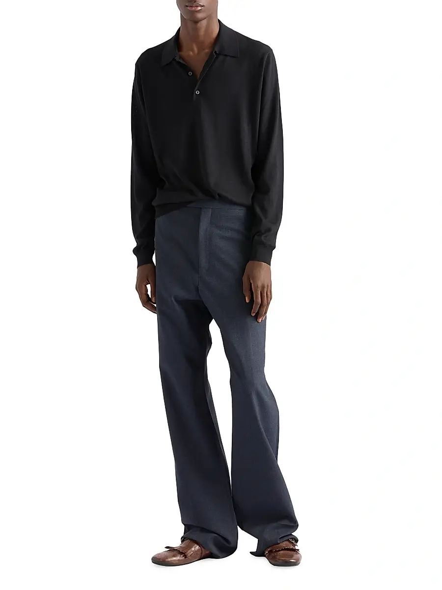 Prada Men's Cashmere and Silk Polo Shirt - Grey | Thumbnail 15 Prada Men's Cashmere and Silk Polo Shirt - Grey | Thumbnail 15