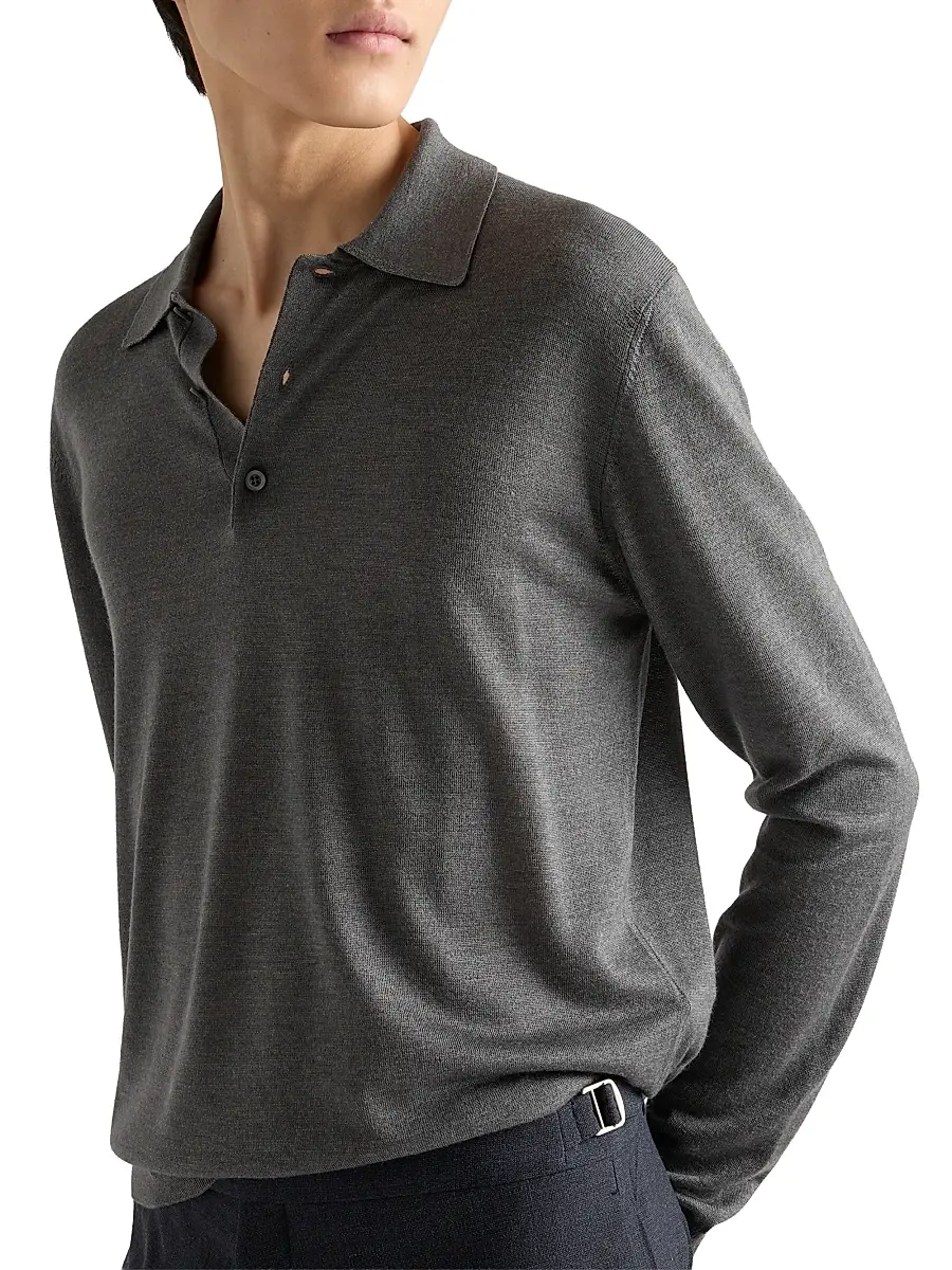 Prada Men's Cashmere and Silk Polo Shirt - Grey | Thumbnail 3 Prada Men's Cashmere and Silk Polo Shirt - Grey | Thumbnail 3