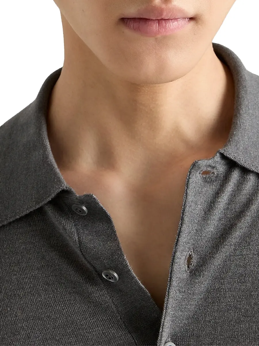 Prada Men's Cashmere and Silk Polo Shirt - Grey | Thumbnail 4 Prada Men's Cashmere and Silk Polo Shirt - Grey | Thumbnail 4