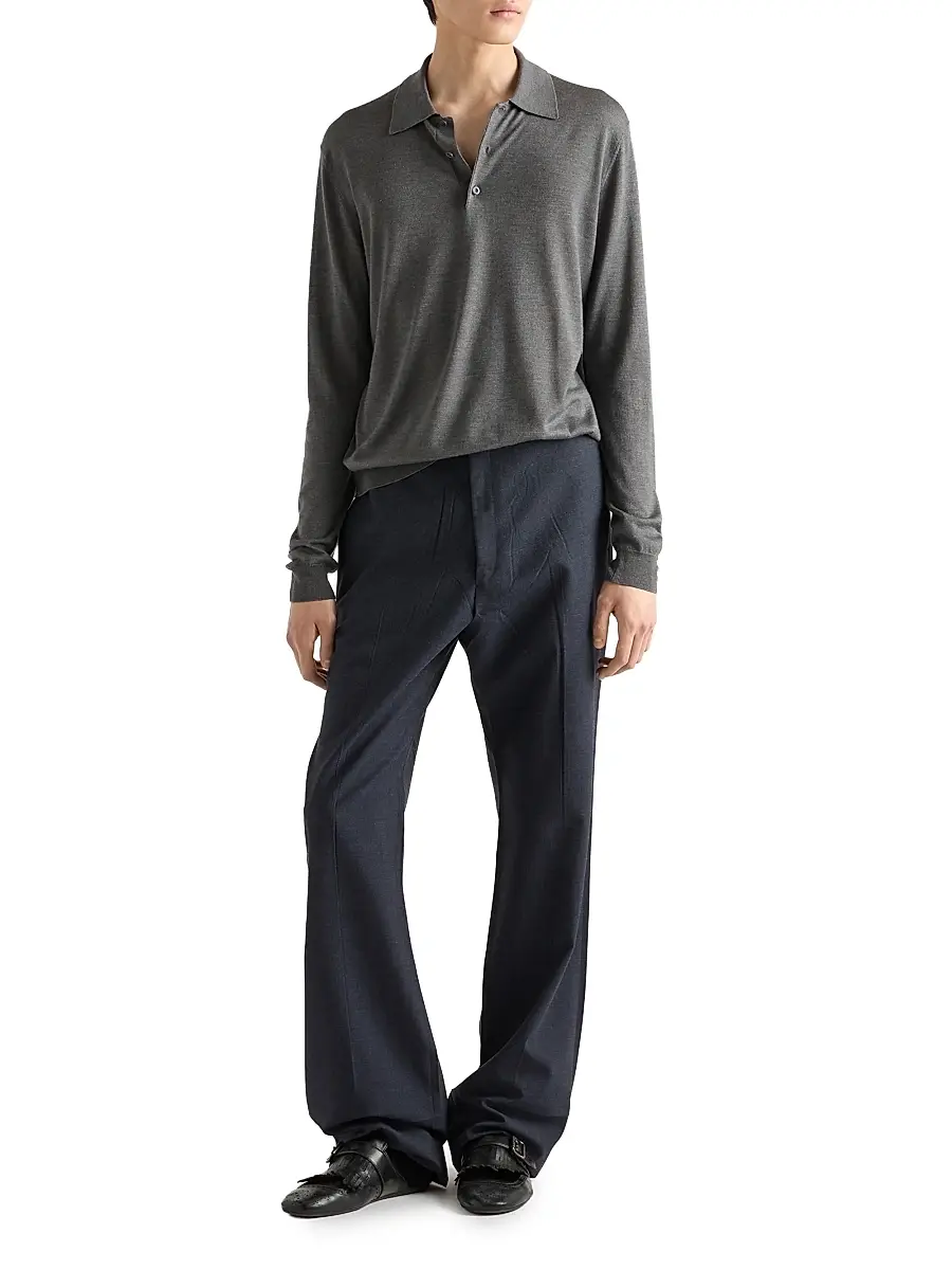 Prada Men's Cashmere and Silk Polo Shirt - Grey | Thumbnail 6 Prada Men's Cashmere and Silk Polo Shirt - Grey | Thumbnail 6