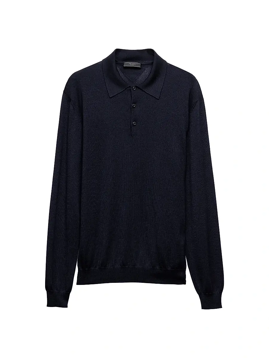 Prada Men's Cashmere and Silk Polo Shirt - Grey | Thumbnail 7 Prada Men's Cashmere and Silk Polo Shirt - Grey | Thumbnail 7