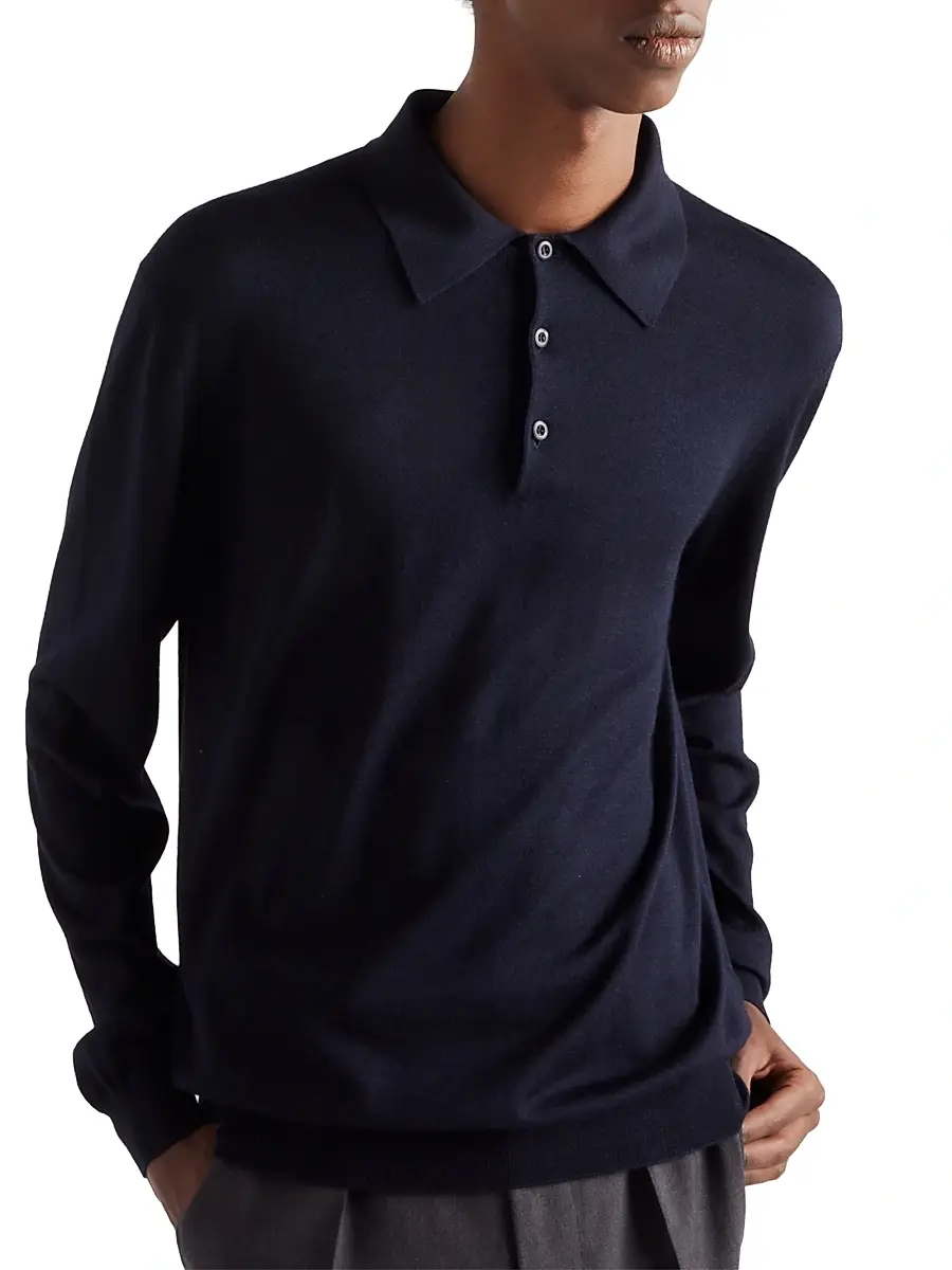Prada Men's Cashmere and Silk Polo Shirt - Grey | Thumbnail 10 Prada Men's Cashmere and Silk Polo Shirt - Grey | Thumbnail 10