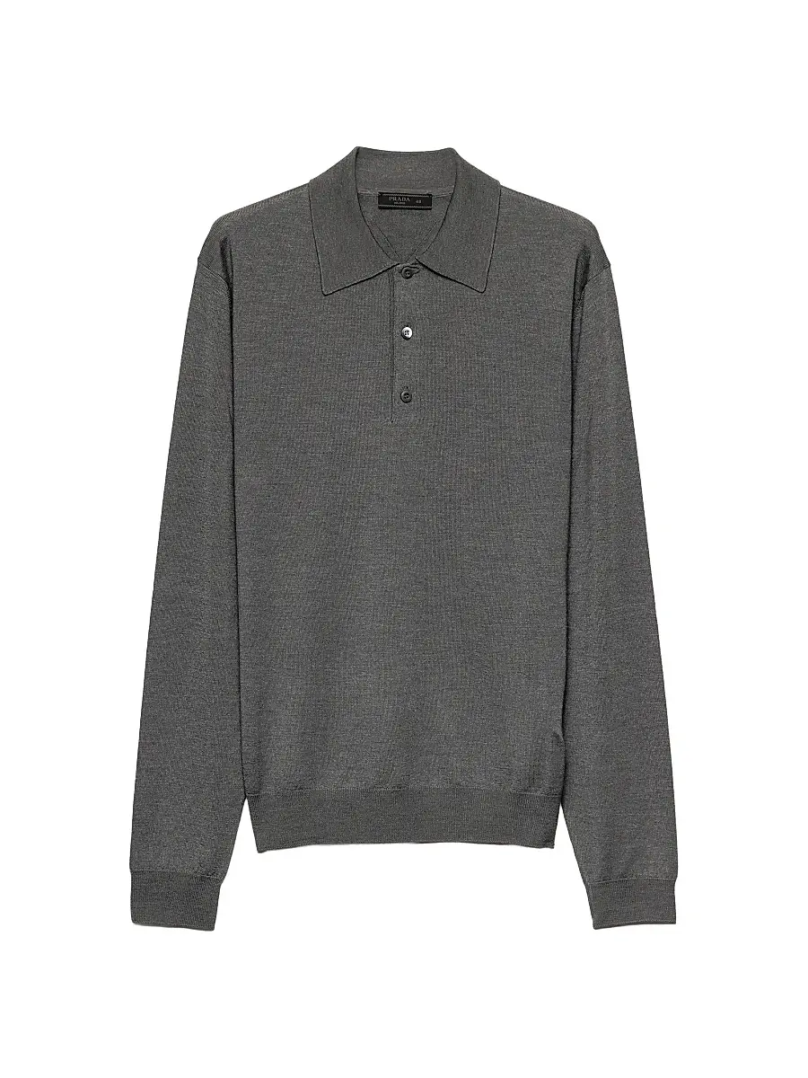 Prada Men's Cashmere and Silk Polo Shirt - Grey | Image 1 Prada Men's Cashmere and Silk Polo Shirt - Grey | Image 1