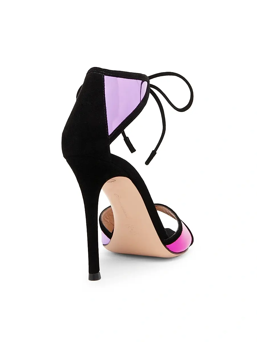 Gianvito Rossi Women's Confetti 105MM Colorblocked Metallic Leather & Suede Sandals - Black Bloom Freesia | Thumbnail 3 Gianvito Rossi Women's Confetti 105MM Colorblocked Metallic Leather & Suede Sandals - Black Bloom Freesia | Thumbnail 3